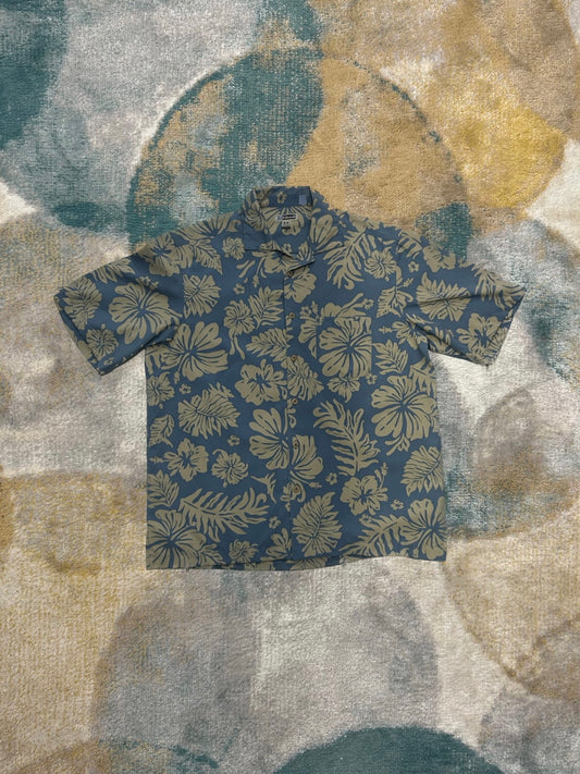 Navy Blue and Beige Palm Leaves Summer Shirt