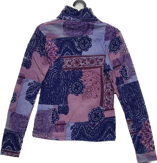 Purple Patterned Retro Turtleneck Longsleeve Top