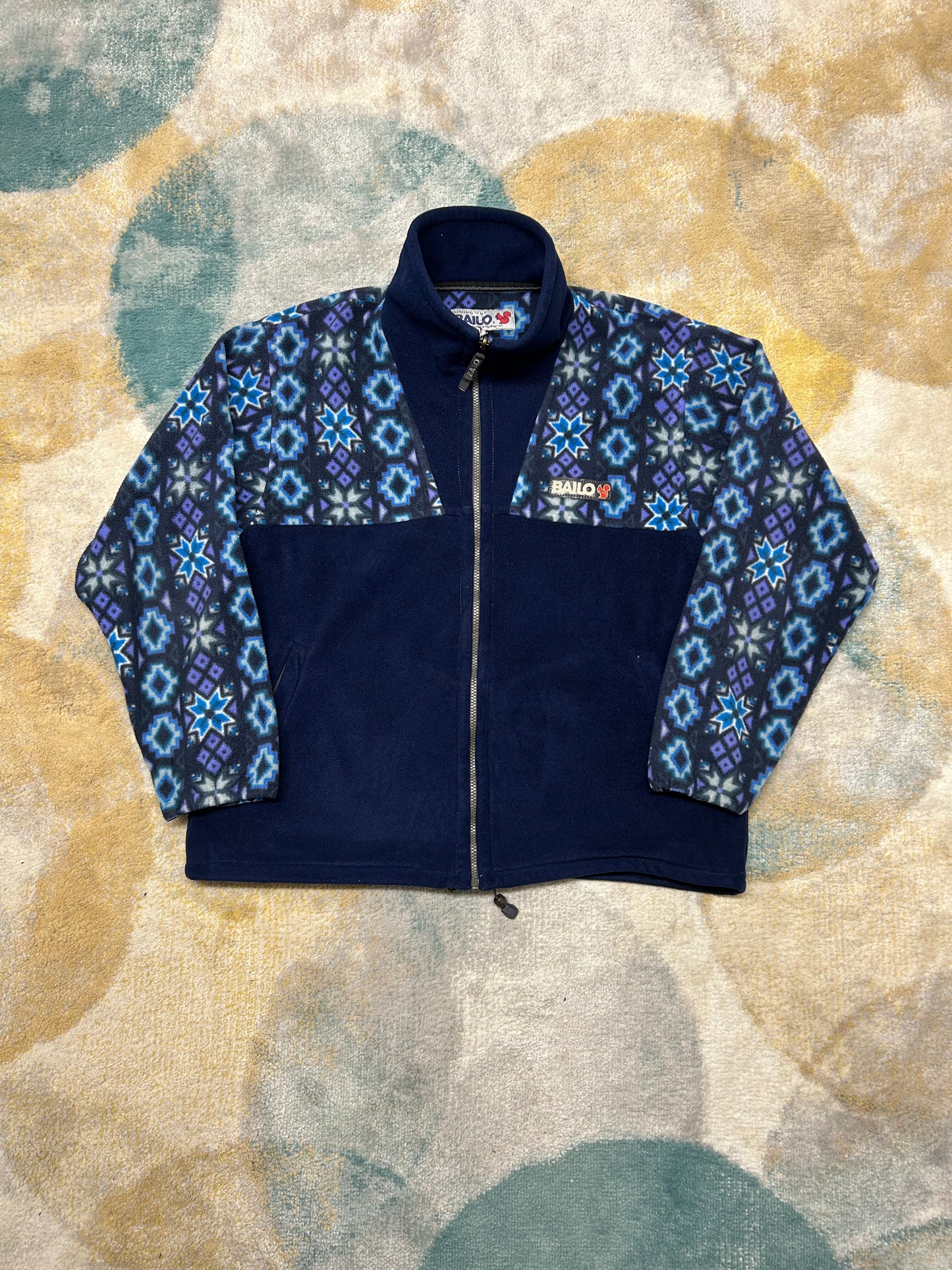 Dark Blue Heavy Ski Geometric Fleece Jacket