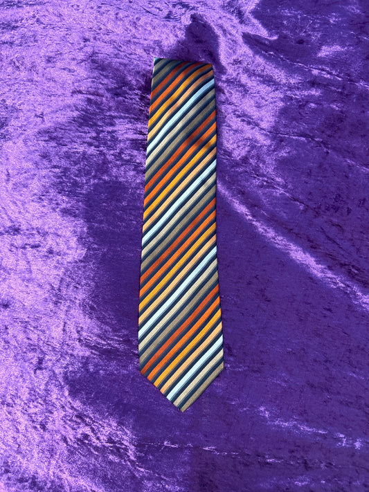 Red Orange Brown Blue Stripe Tie