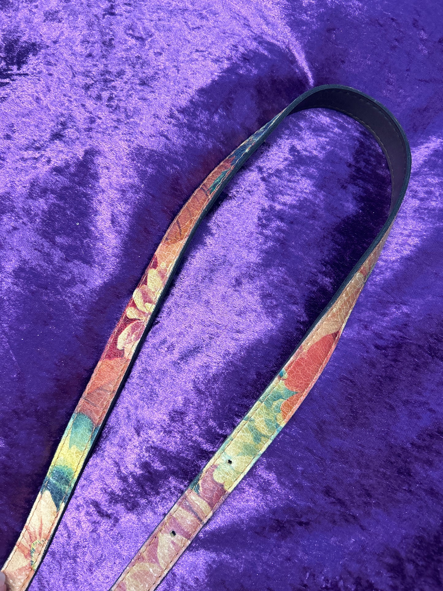 Floral Pattern Leather Belt with Big Buckle