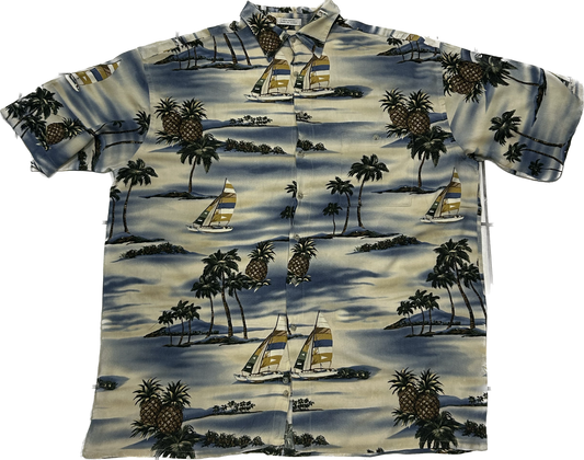 Patterned Blue and White Island Summer Shirt