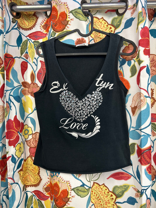Y2k black rhinestone heart top