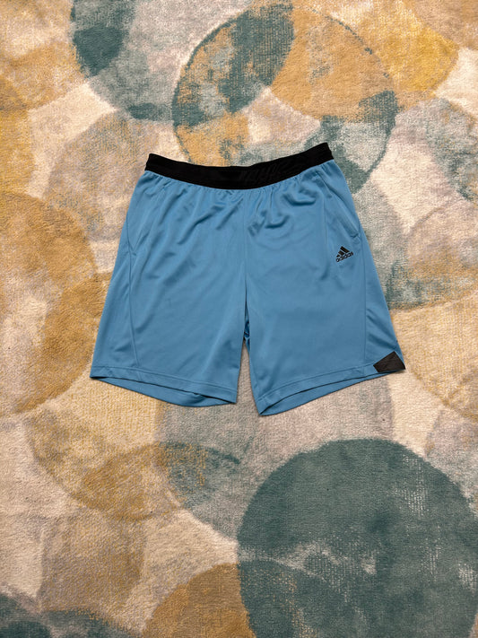 Adidas light blue and black shorts