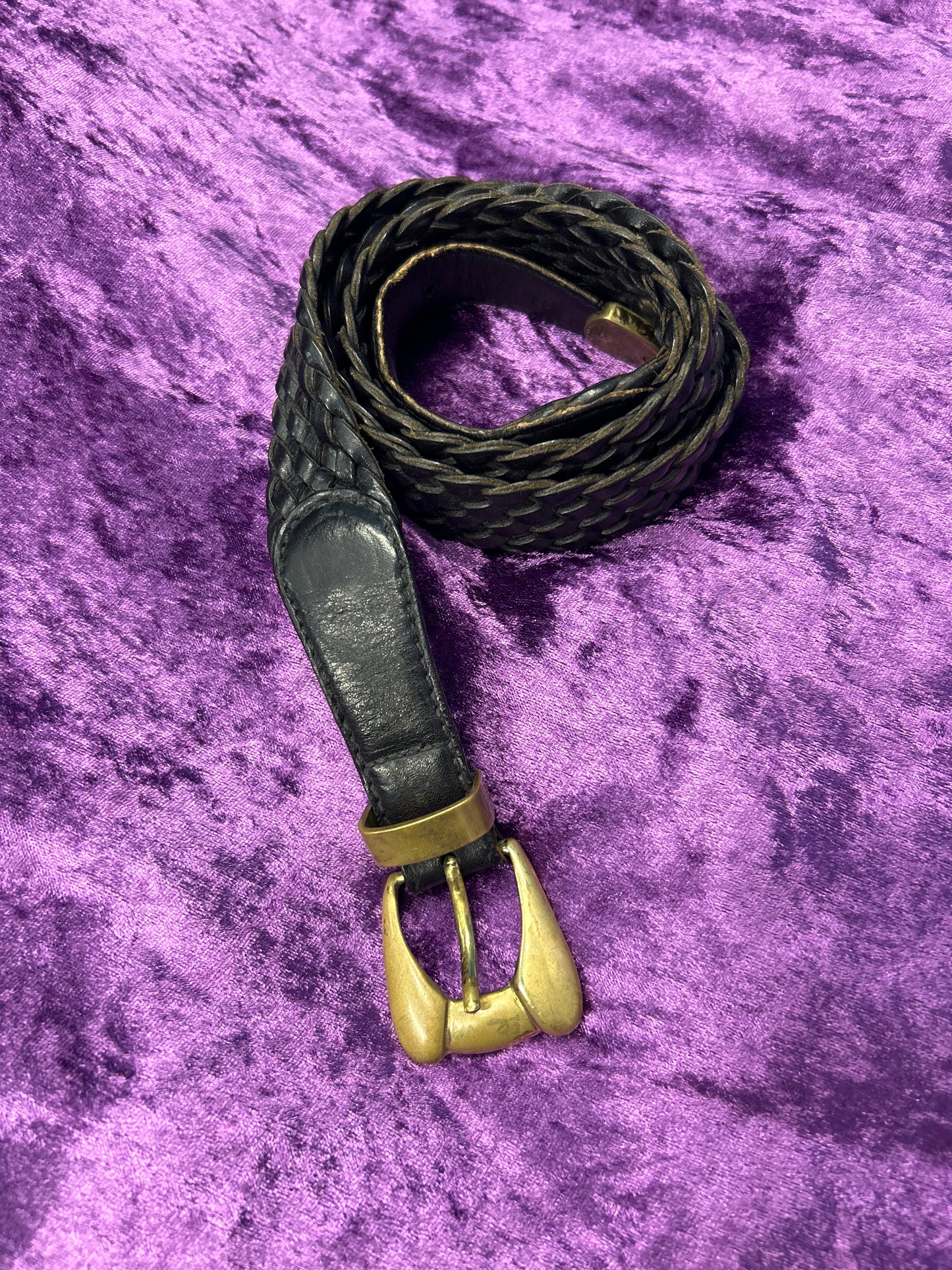 Black Leather Belt with Gold Detailing