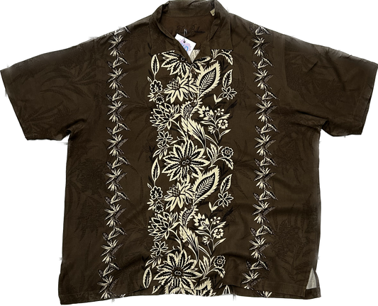 Dark Brown Floral 100% Silk Shirt