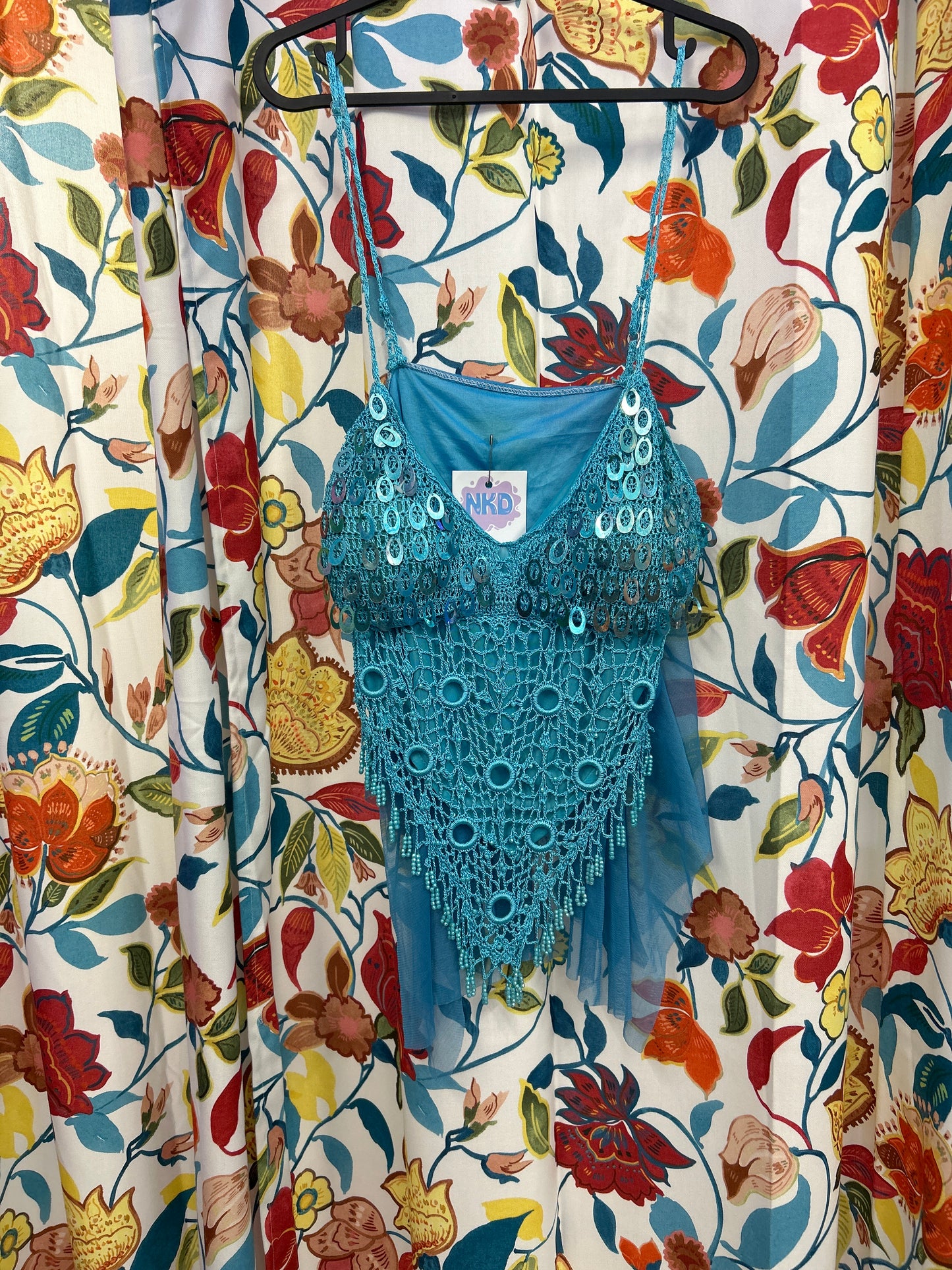 Y2k one of a kind sequin turquoise top