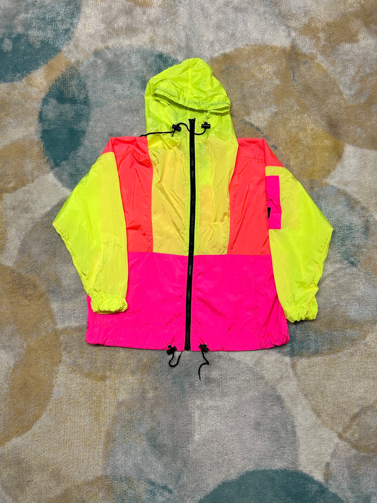 Neon yellow, pink and orange vintage windbreaker