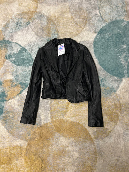 Black cropped 100% leather jacket
