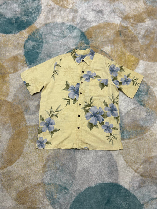 Yellow floral 100% silk shirt