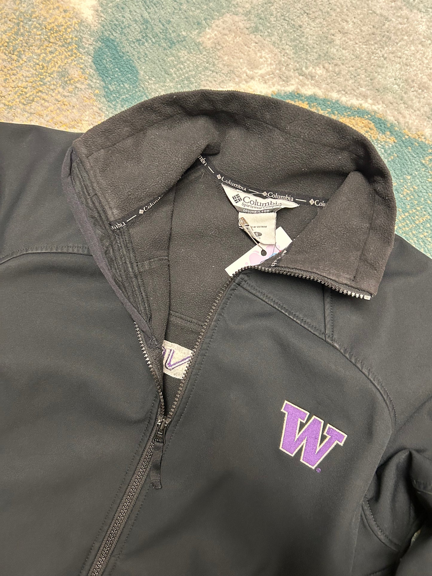 Columbia Black Jacket with Fleece Interior + Purple Detailing