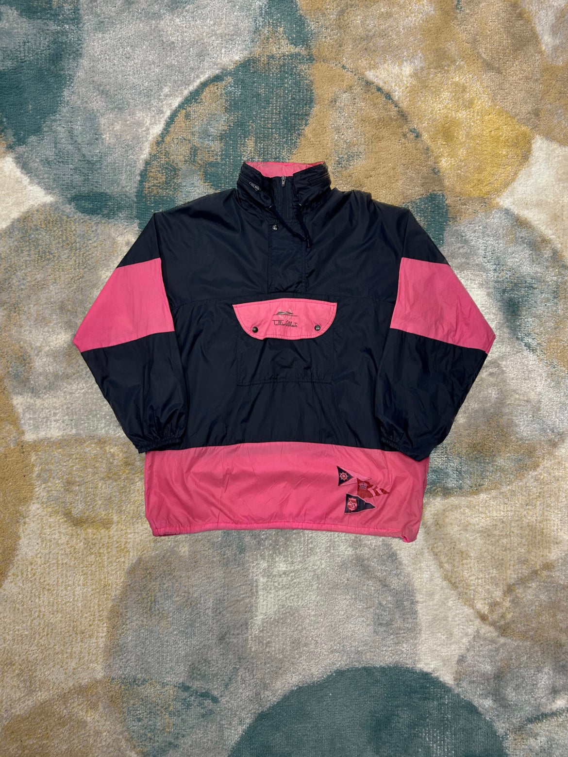 Retro dark blue and pink windbreaker (waterproof)