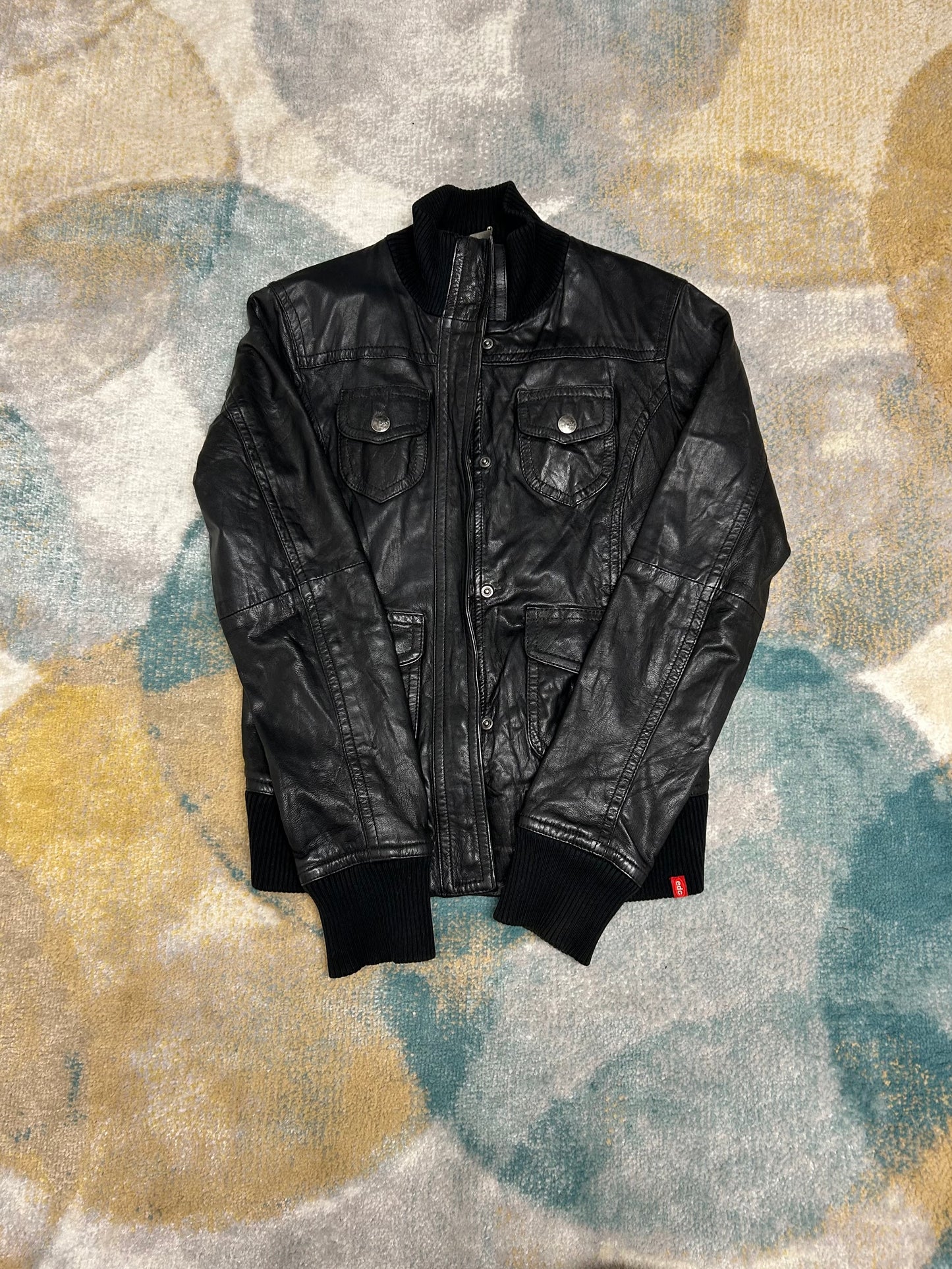 Black biker 100% leather jacket