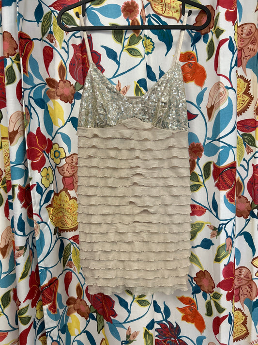 Y2k crem fringe and sparkle top