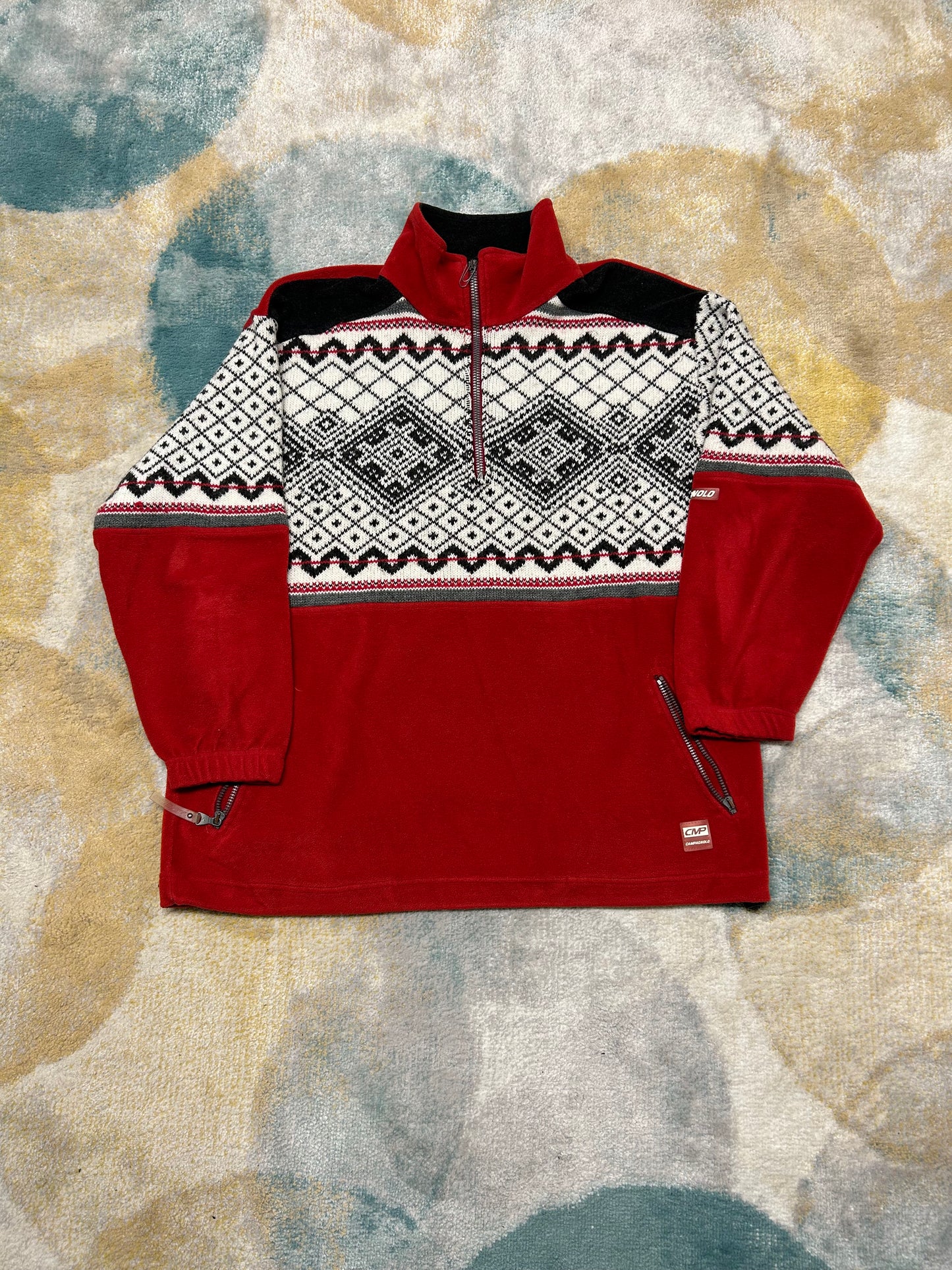 Red Heavy Patterned Fleece Half-Zip