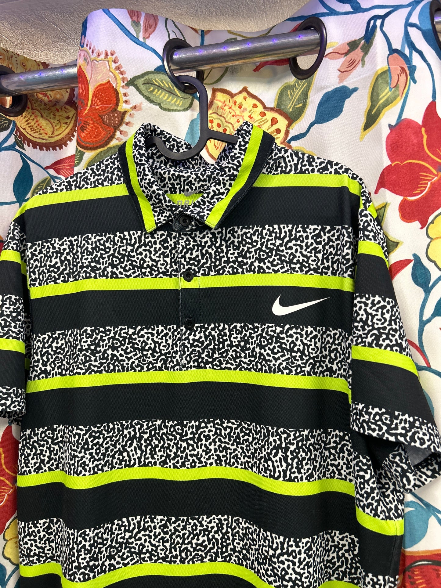 Nike brat green and zebra print polo shirt