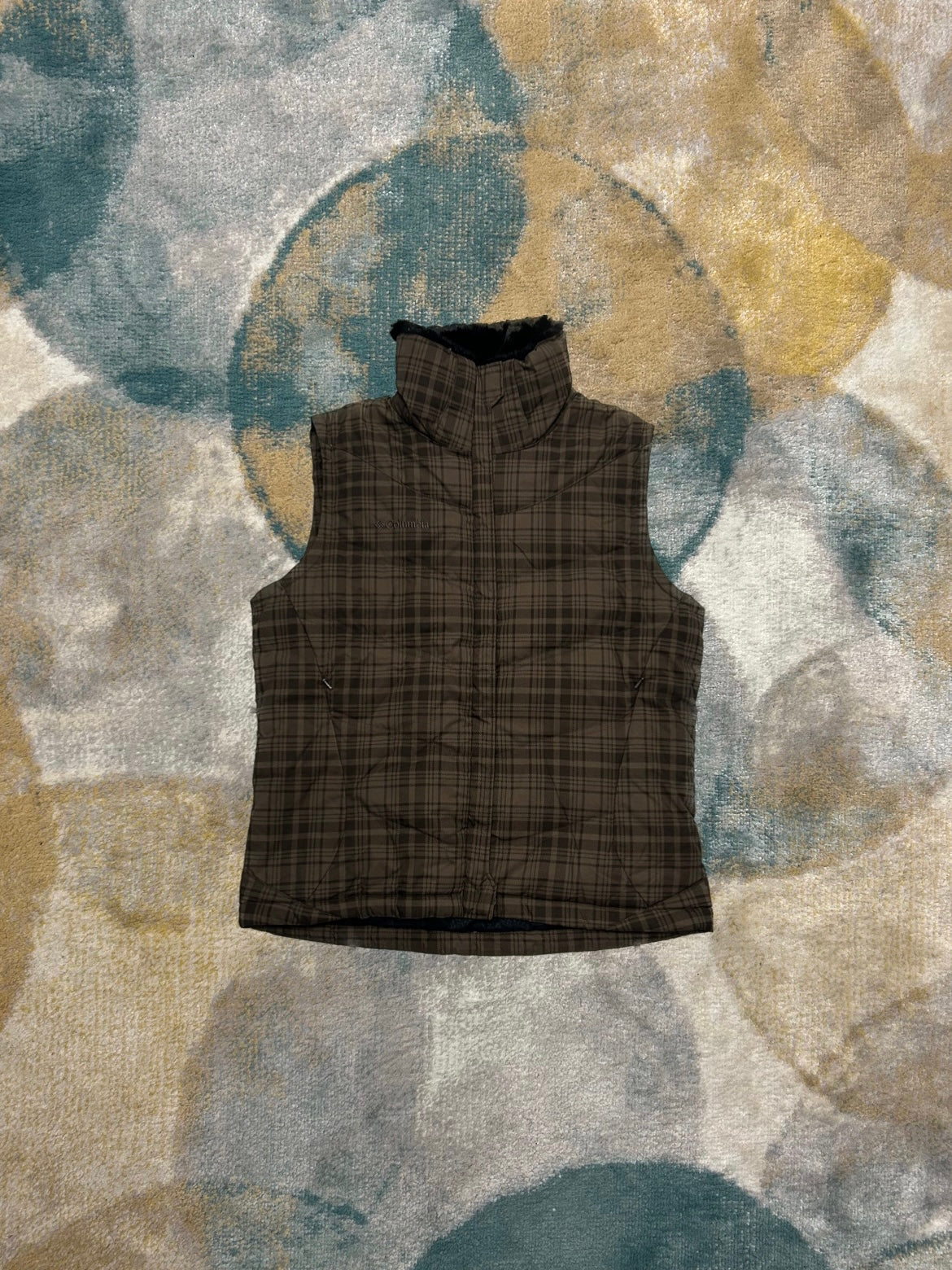Columbia Brown and Black Checkered Puffer Vest