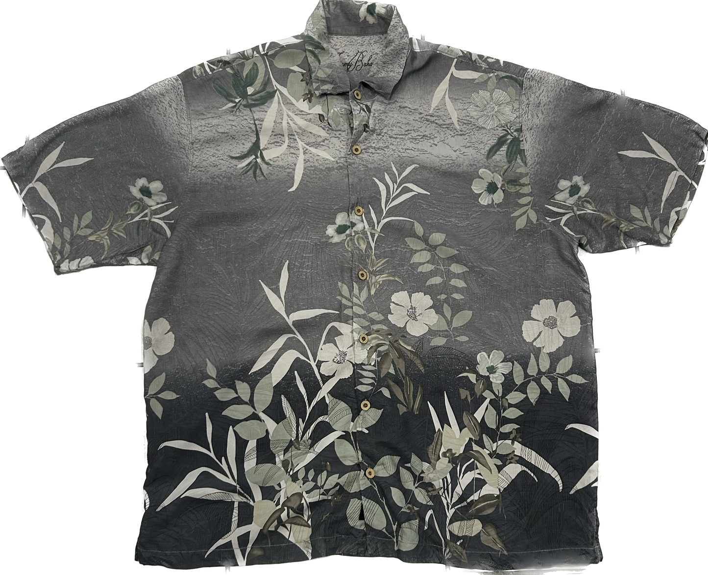 Grey White and Black 100% Silk Floral Shirt