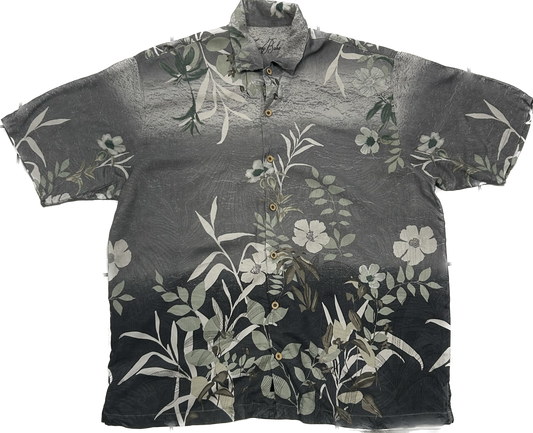 Grey White and Black 100% Silk Floral Shirt