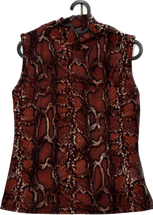 Red Snake Pattern Turtleneck Sleeveless Top