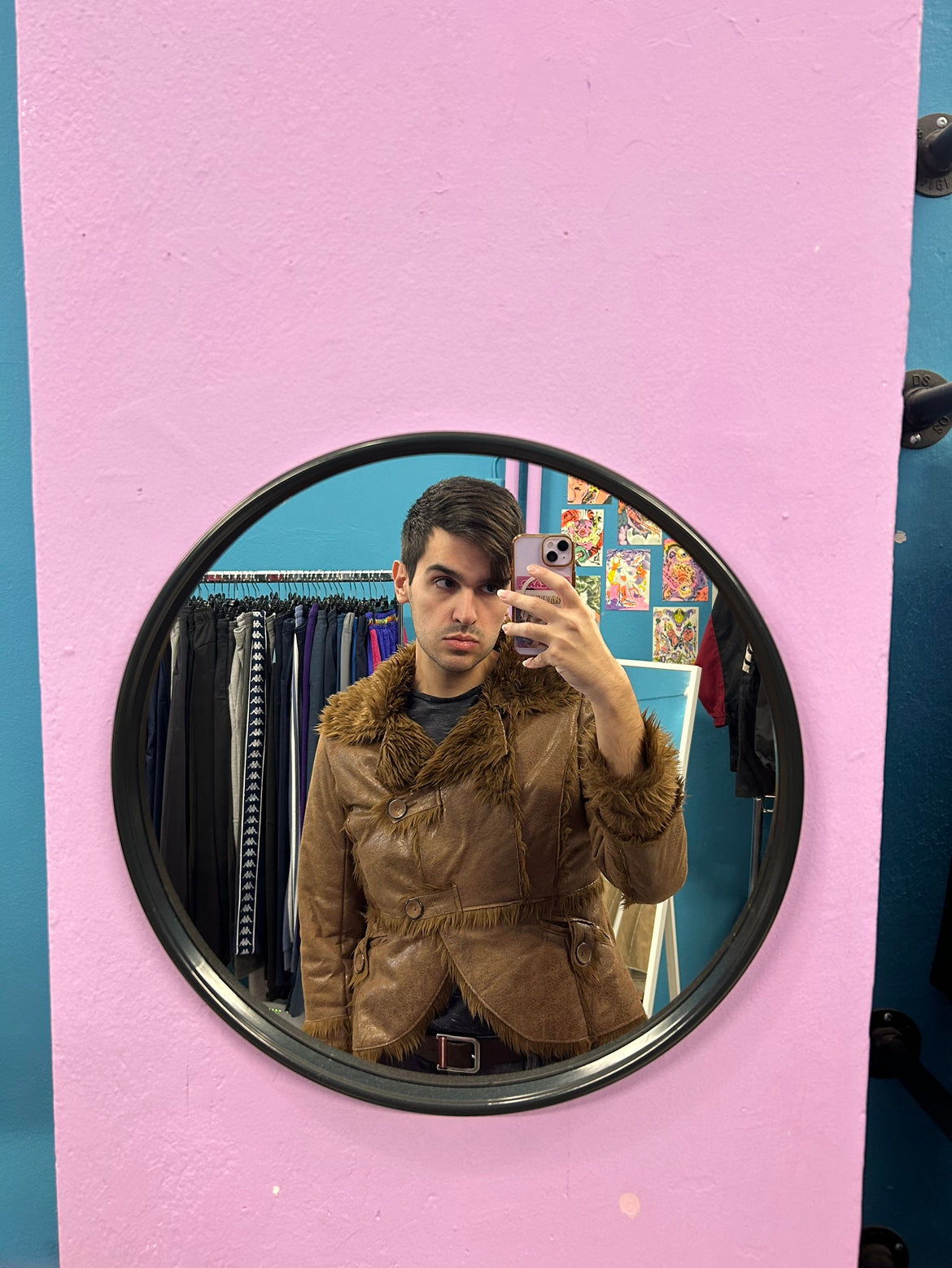 Brown Y2K Cropped Faux Fur Interior Jacket