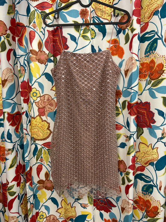 Salmon pink sparkly mesh and sequins dress