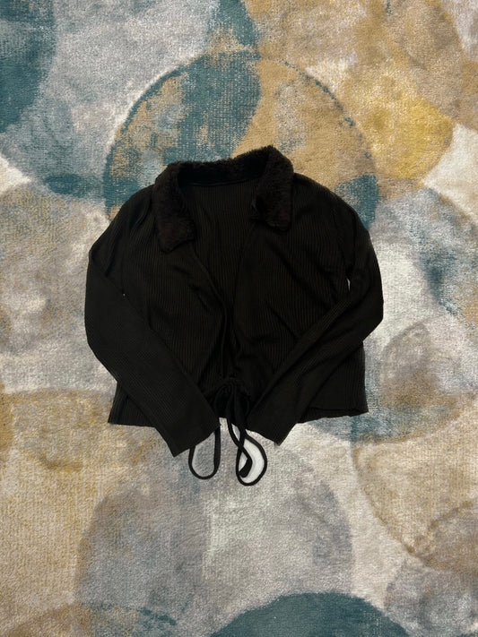 Y2k brown cotton and fur collar open jacket