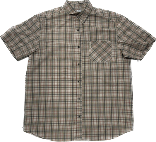 Columbia Pastel Green Red and Grey Plaid Shirt