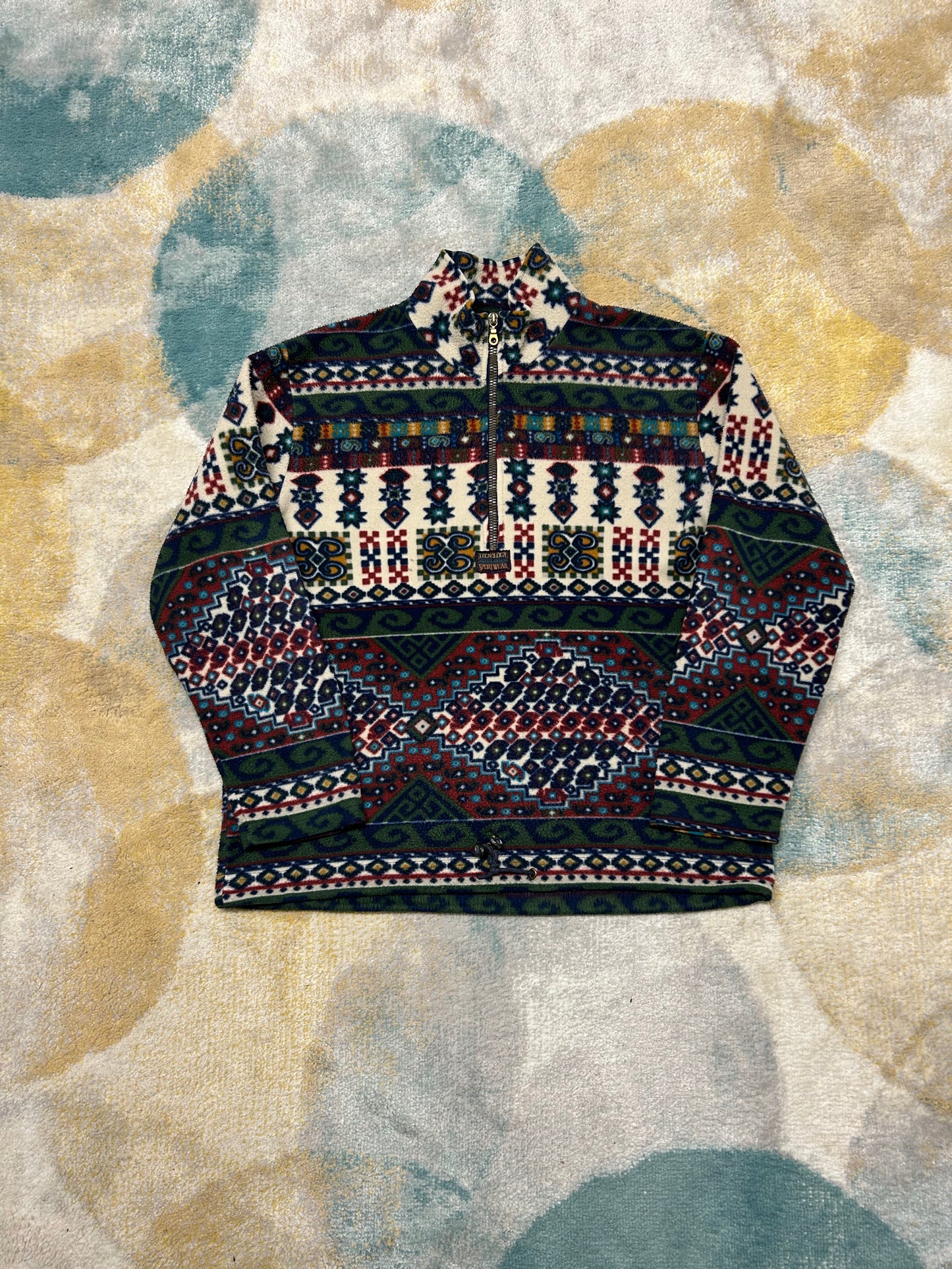 Retro colorful patterned half-zip fleece