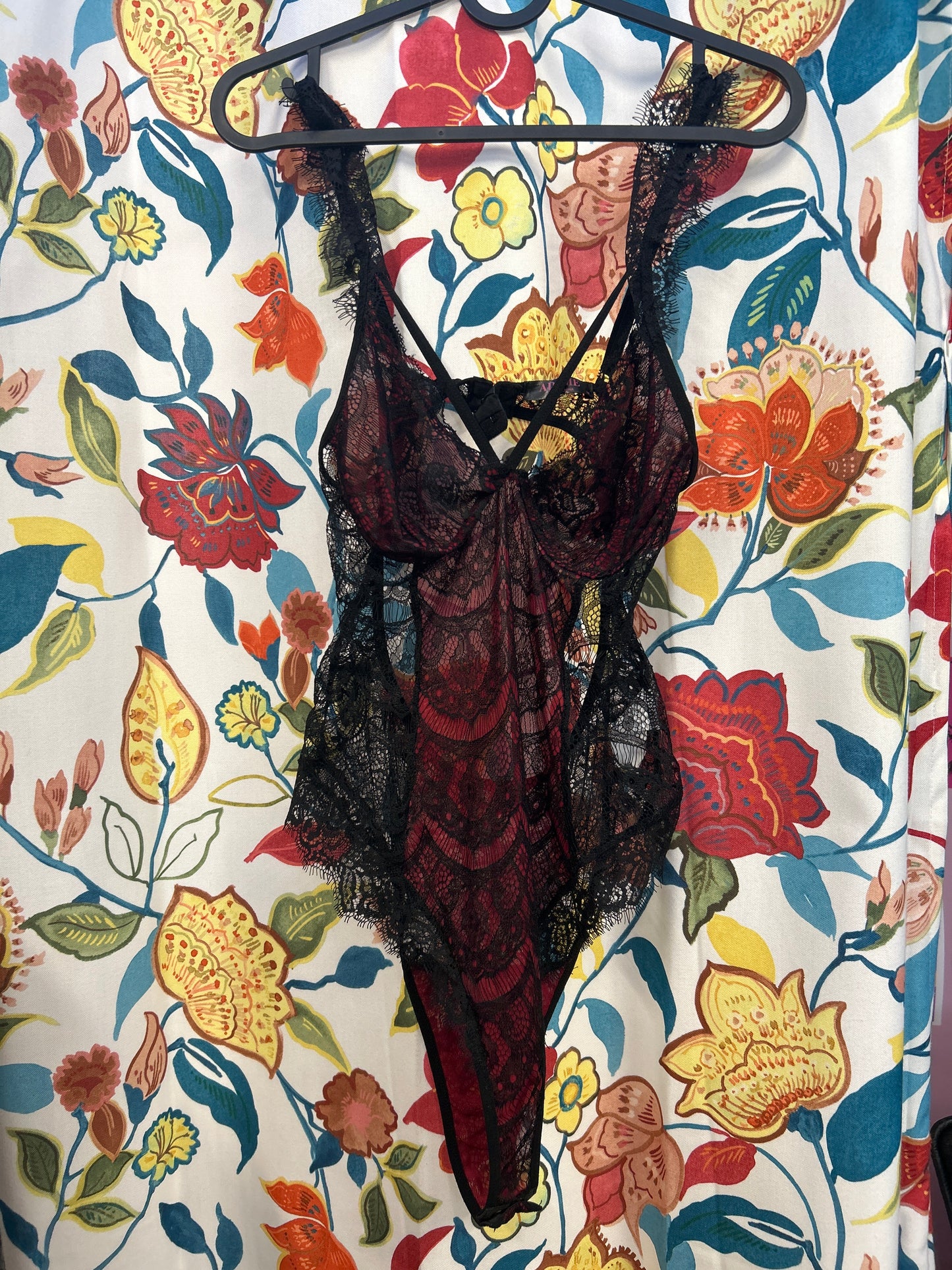 Burgundy black lace lingerie