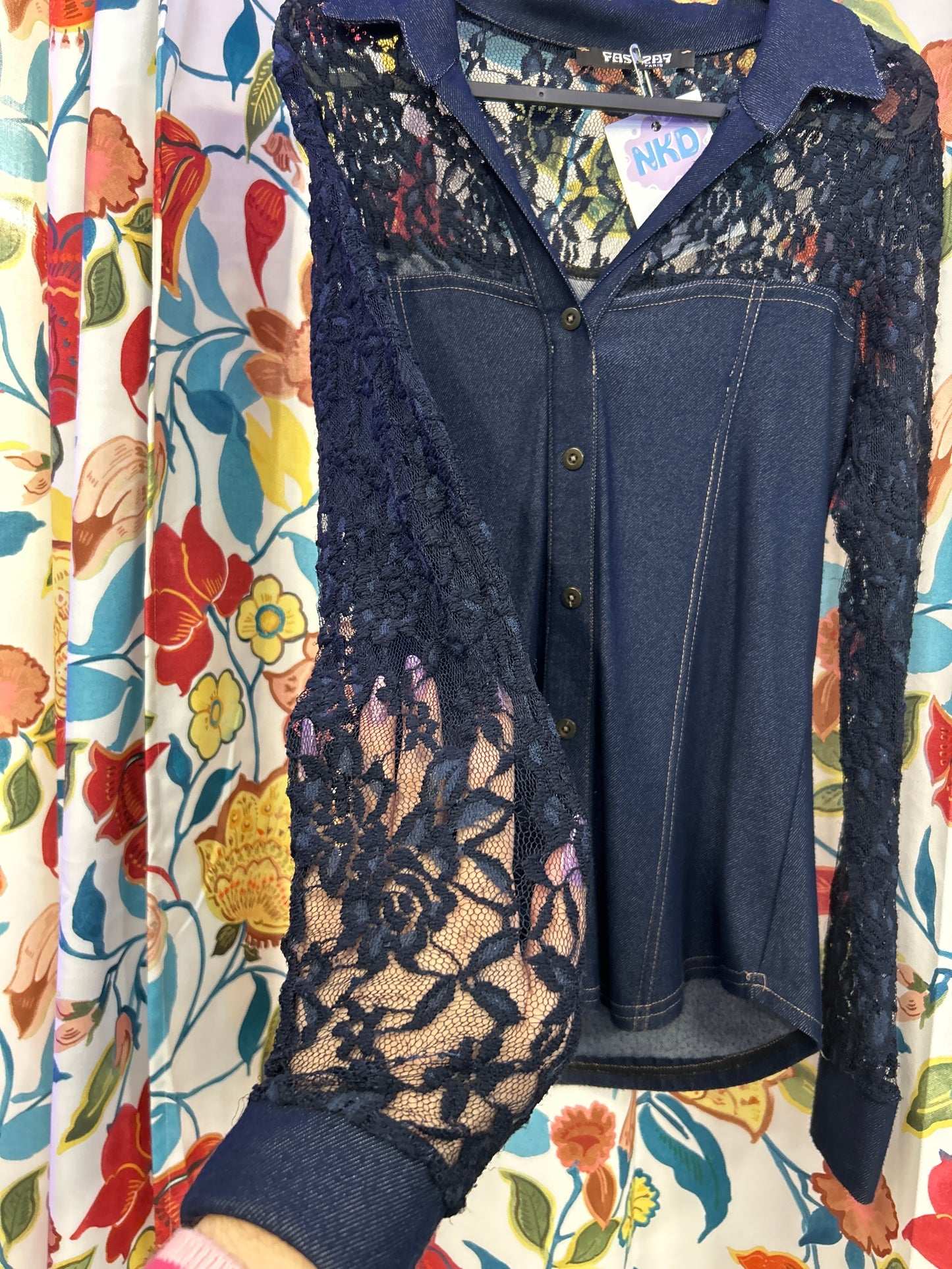 Y2k dark blue shirt with mesh detaling