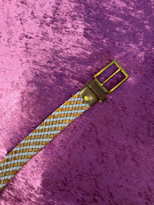 Braided Brown Leather and Blue Cloth Belt