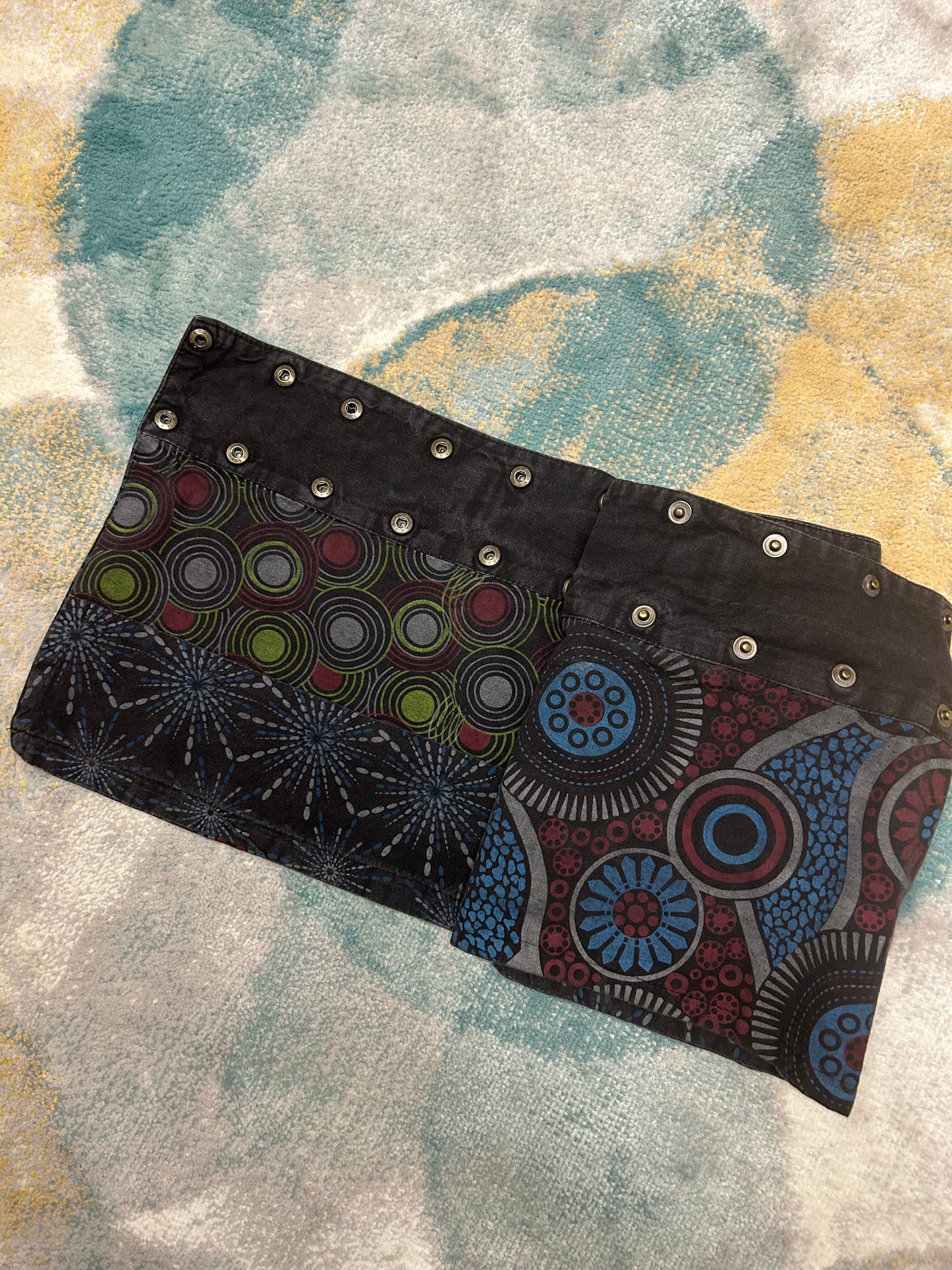 Y2k dark blue and black patterned adjustable wrap skirt