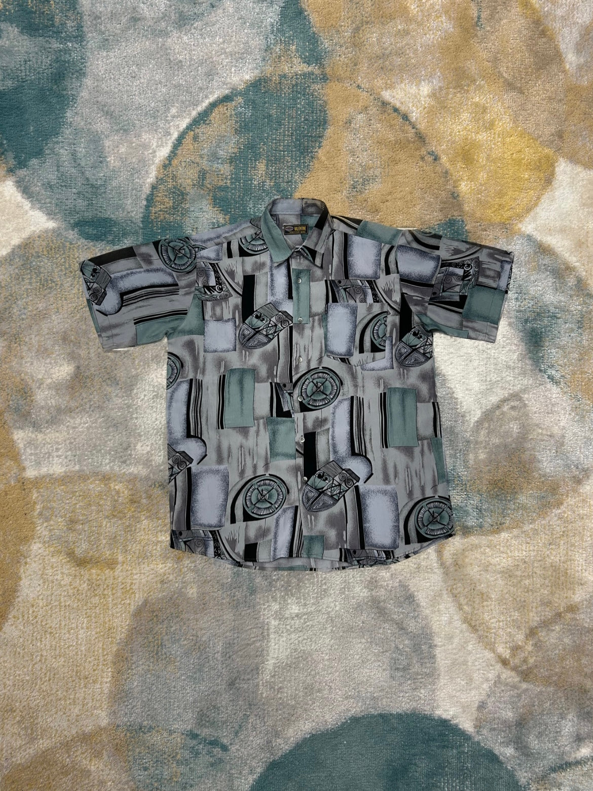 Teal and Grey Patterned Summer Shirt