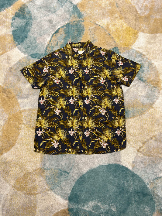Black Palmtree flower patterned cotton shirt
