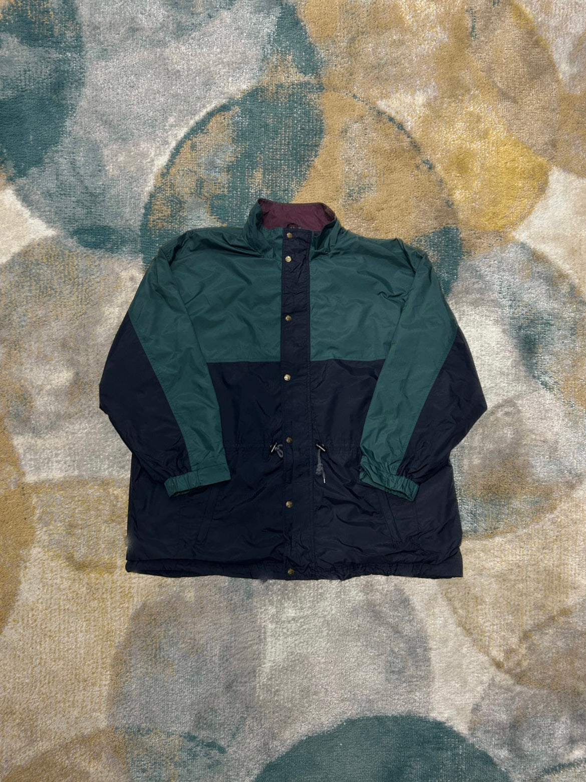 Retro Olive Green and Dark Blue Windbreaker Waterproof