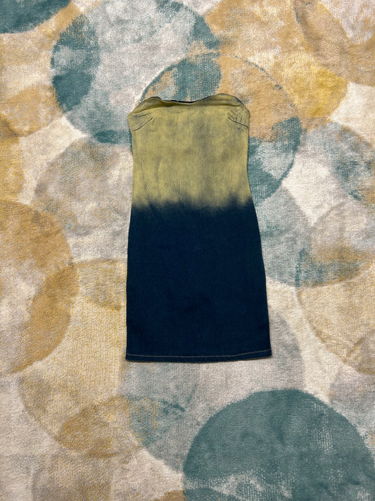 Y2k retro denim worn-out design strapless dress