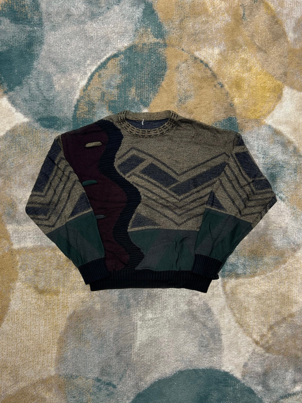 Burgundy Emerald Green and Brown Knit