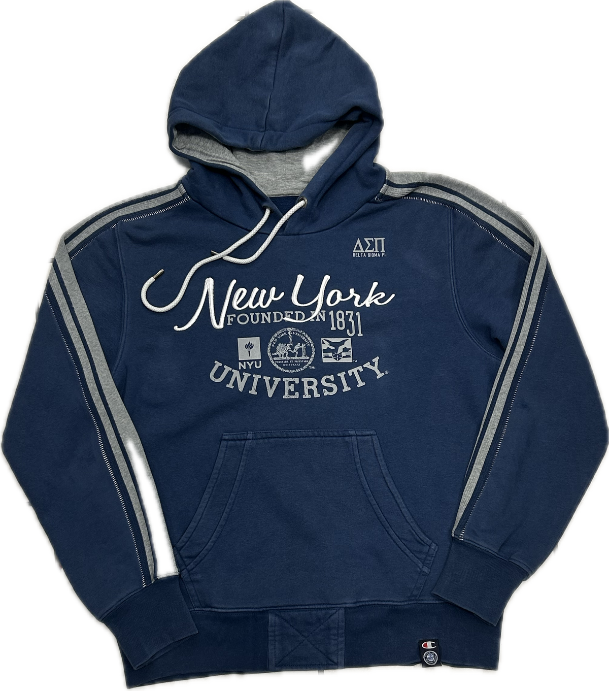 Champion Dark Blue and Grey New York University Hoodie