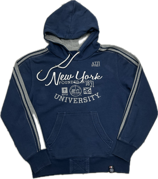 Champion Dark Blue and Grey New York University Hoodie