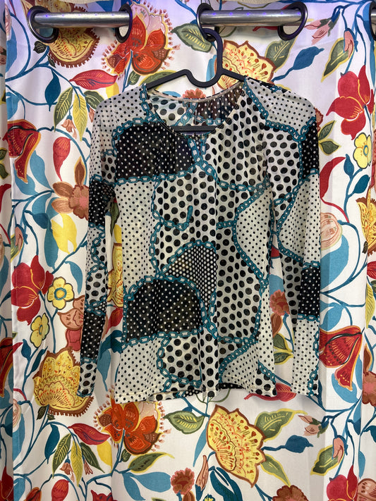 Y2k mesh polka dot top