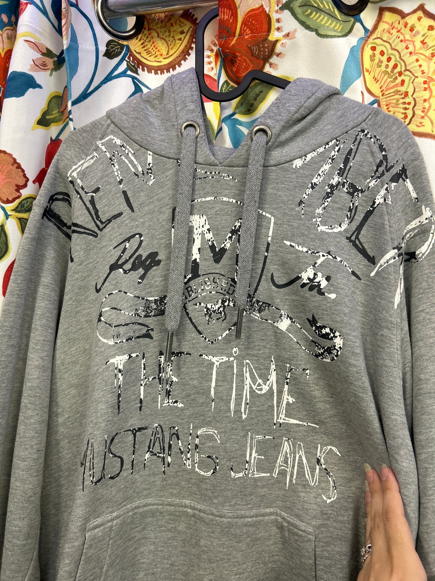 Mustang retro grey cotton hoodie