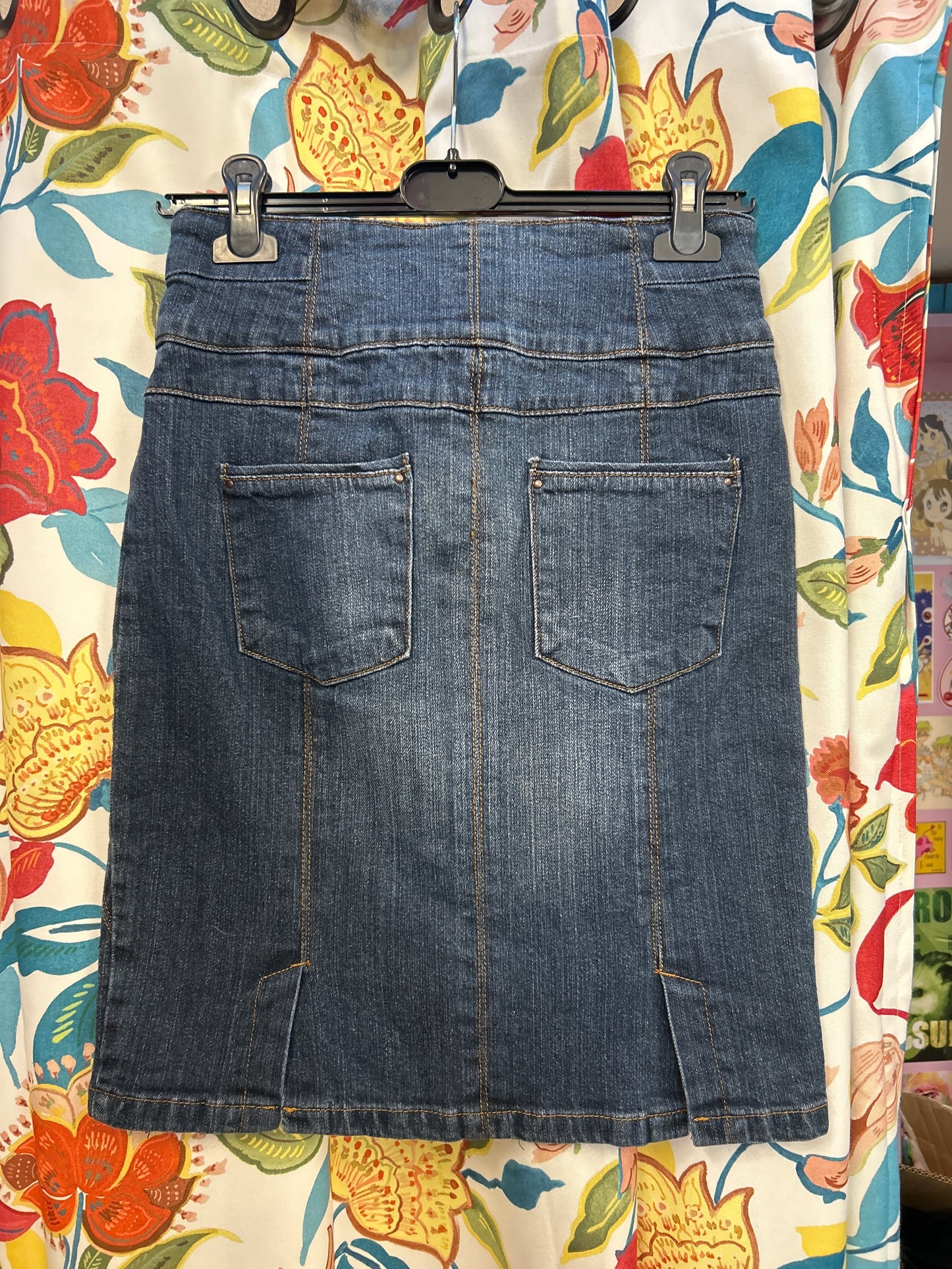 Y2k dark denim midi skirt