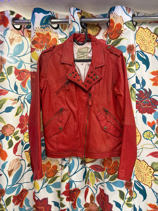 Pull and bear red leather jacket