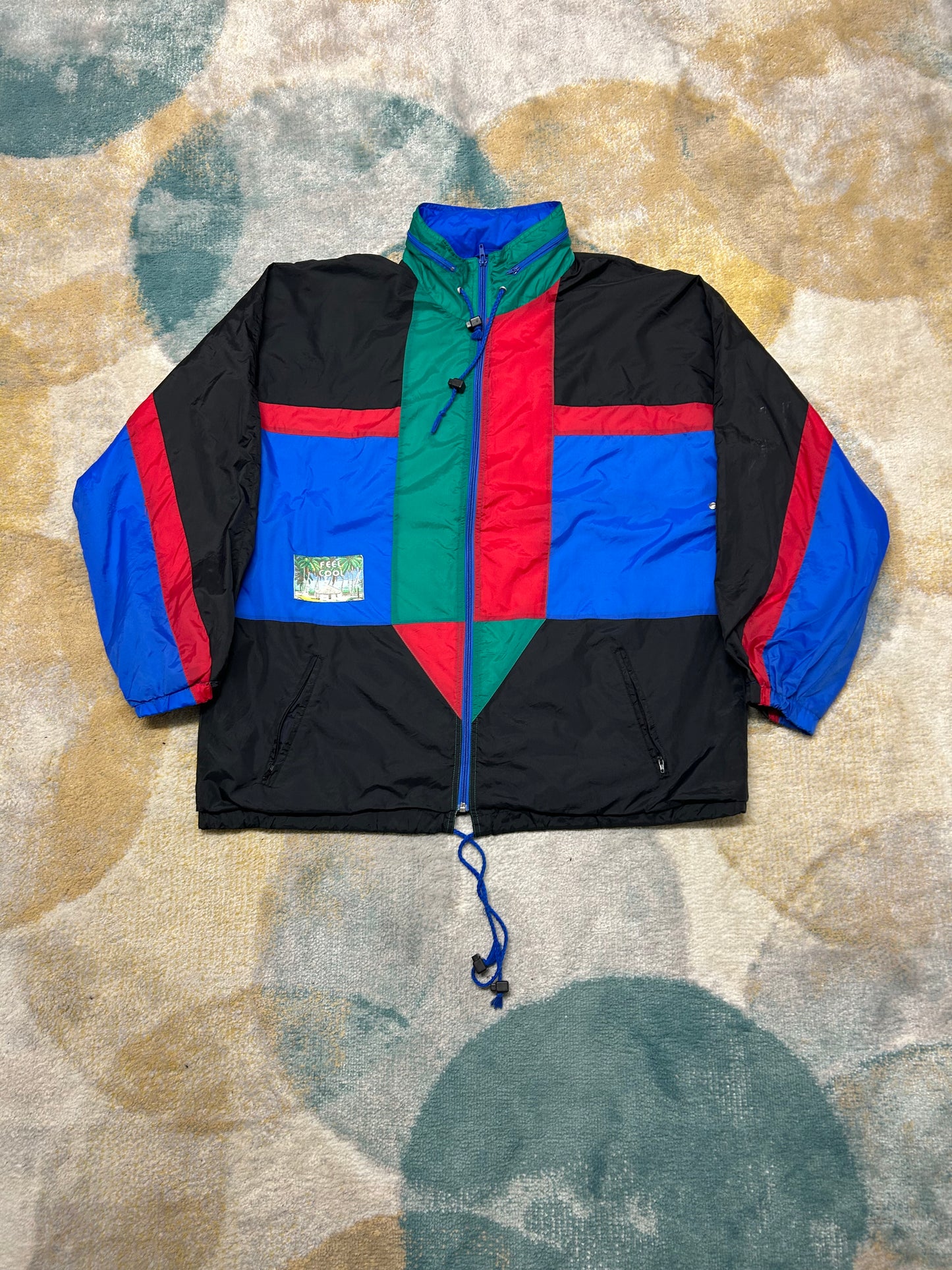 Black blue red and green windbreaker