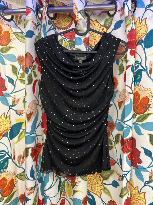 Y2k black and glitter going out top