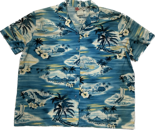 Blue Island Patterned Retro Summer Shirt