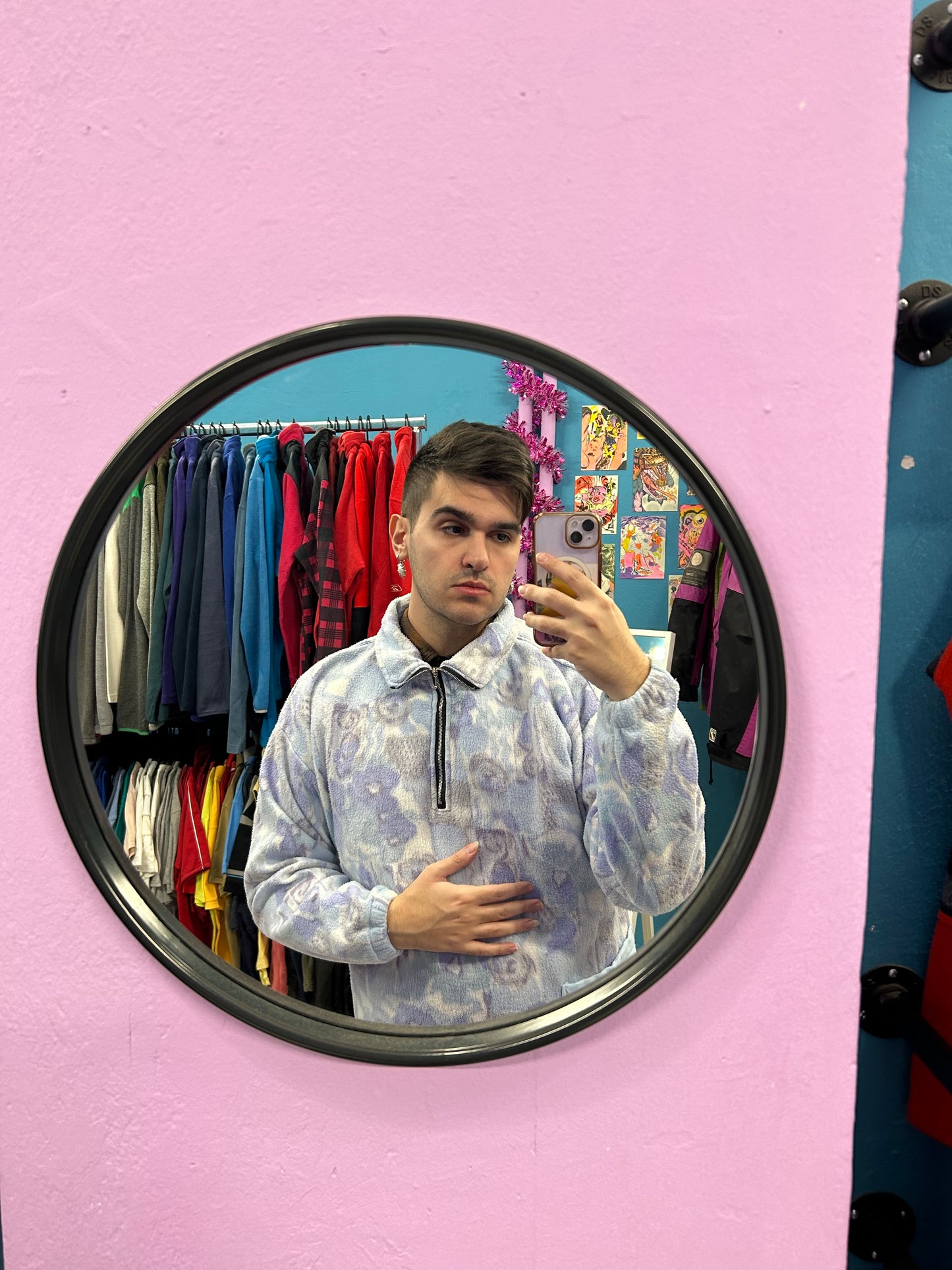 Baby Blue and Purple Retro Fleece Half-Zip