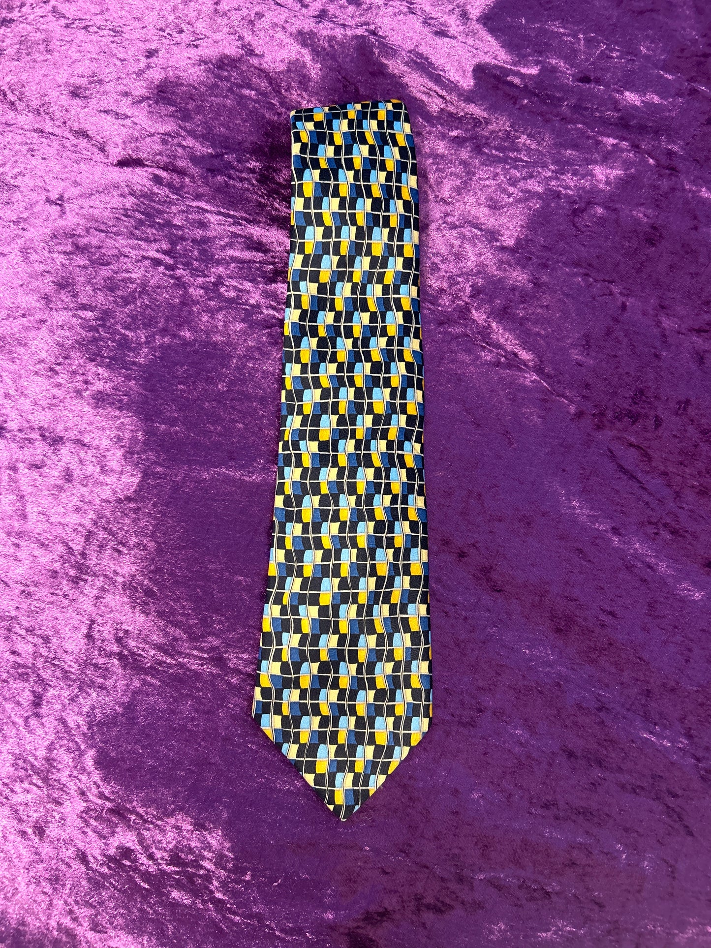 Blue and Yellow Abstract Pattern Tie