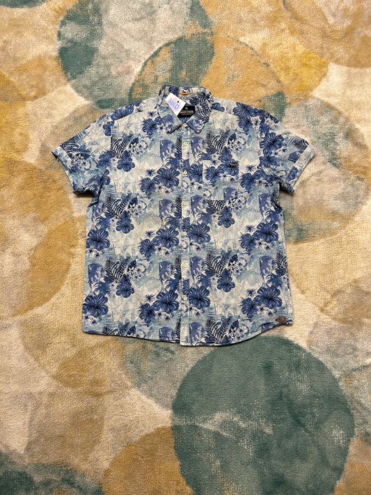 Shades of blue floral patterned shirt